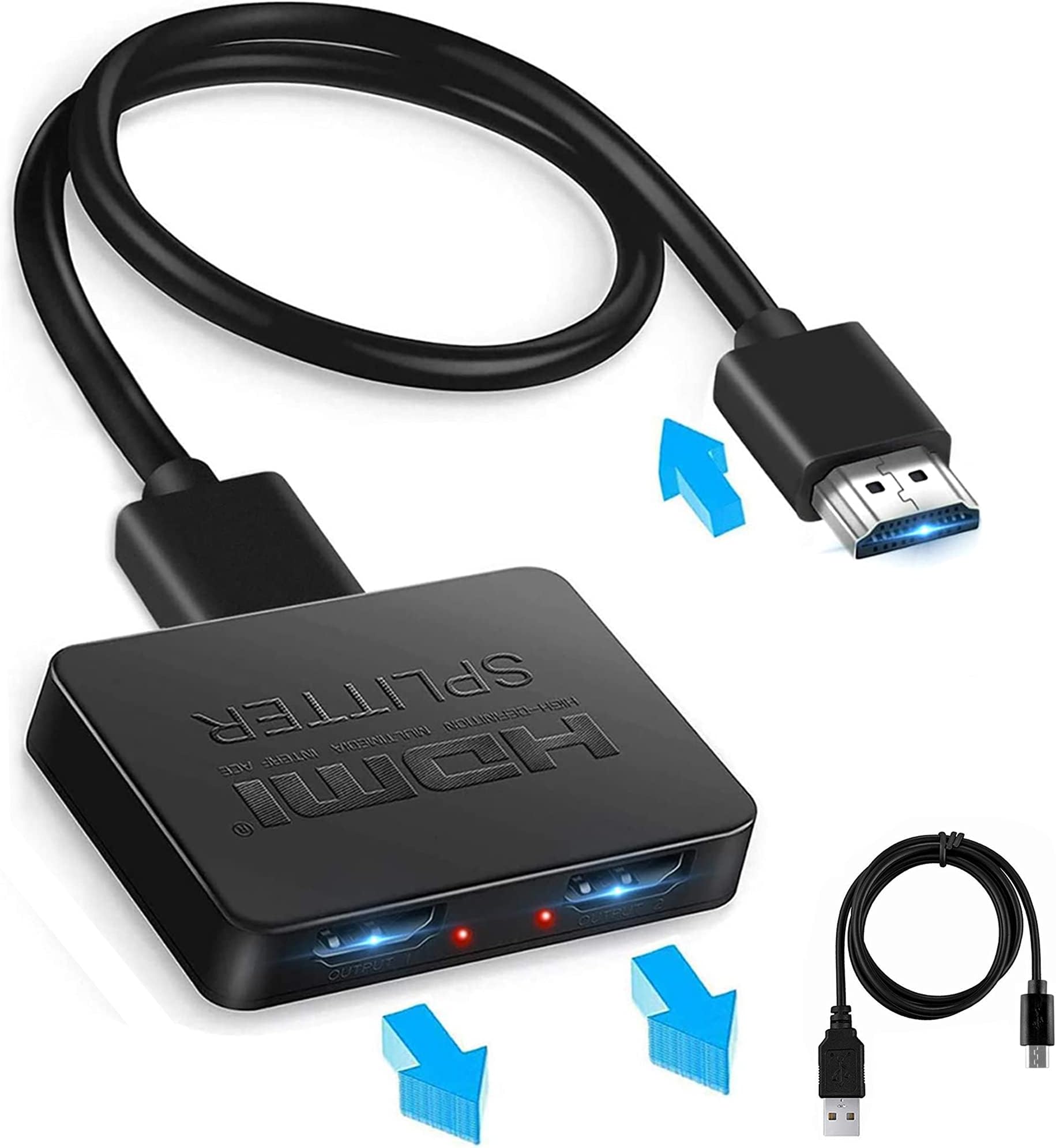 Microware 4K@60Hz Hdmi Splitter, Hdmi Splitter 1 In 2 Out, Hdmi2.0B Splitter For Dual Monitors, Support 3840X2160@60Hz, Hdcp2.2, Rgb 4:4:4, 18.5Gbps, Auto Scaling, Full Hd 1080P 3D, Black
