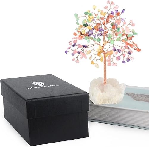 Miniatura 6 de Árbol de la vida con piedras preciosas de cristal, base de racimo de cuarzo, árbol de dinero bonsái, decoración de Feng Shui, cristales curativos de
