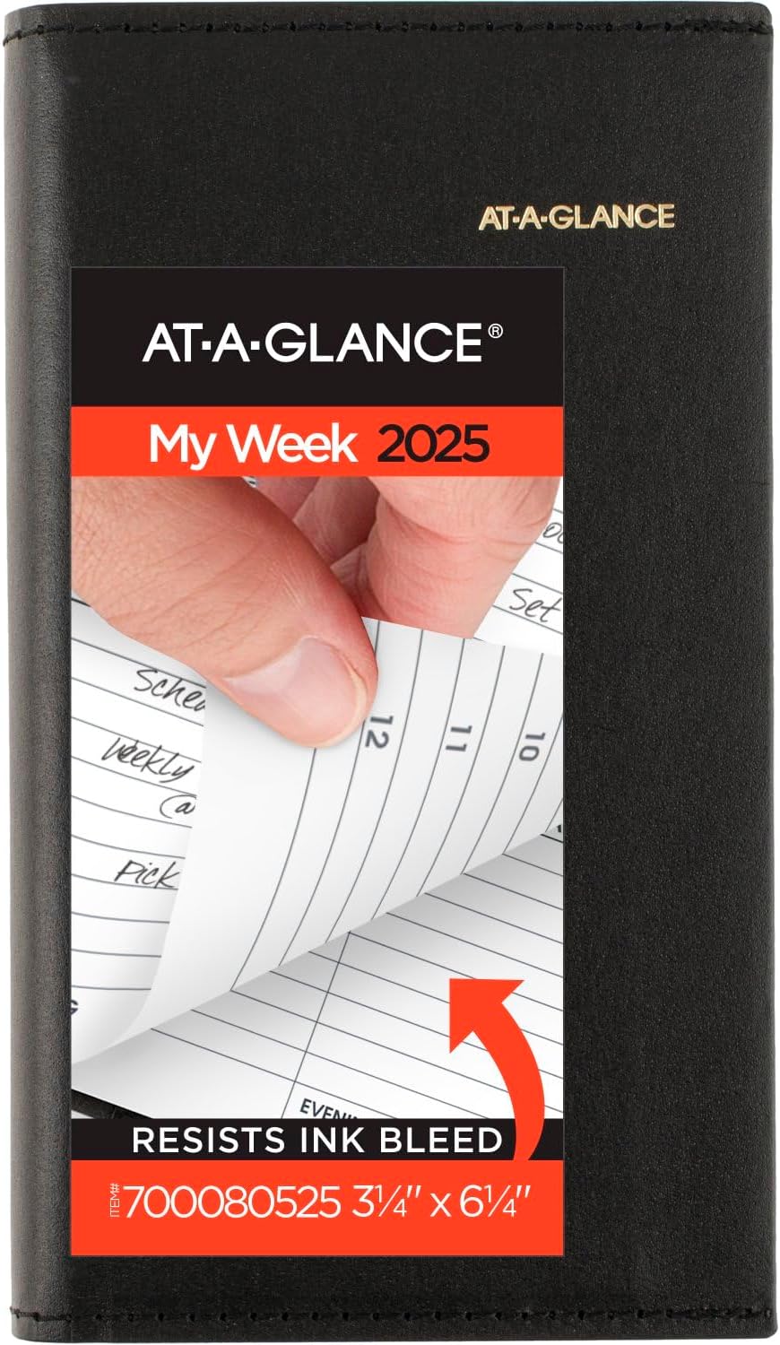 AT-A-GLANCE 2025 Appointment Book Planner, Weekly, Refillable, 3-1/4" x 6-1/4", Pocket Size, Hourly, Black (700080525)