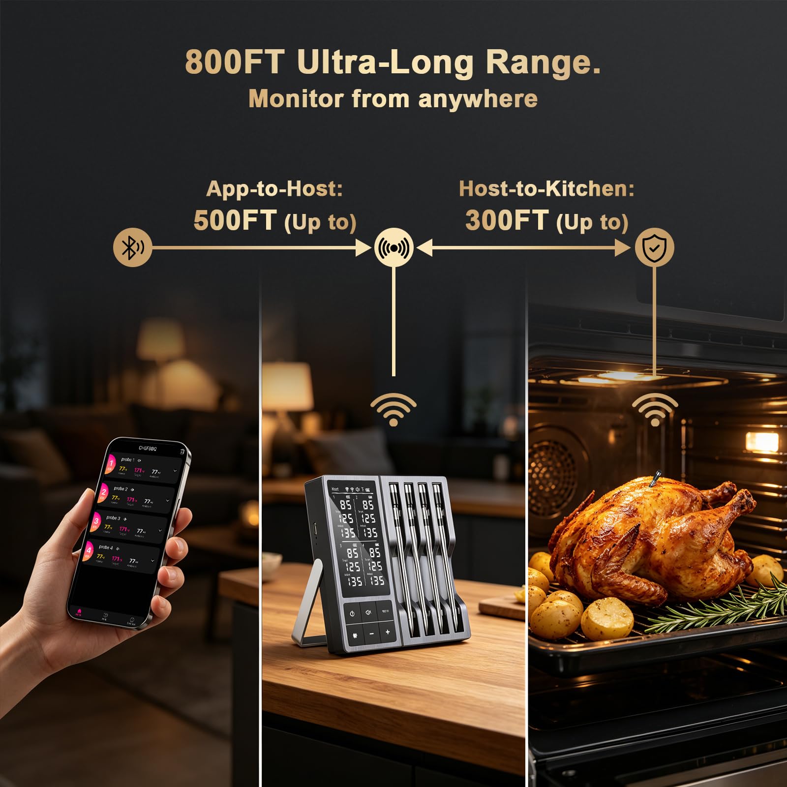 Bluetooth Wireless Meat Thermometer Digital for BBQ Grill Smoker | Instant Read Food Cooking Thermometer with Standalone Base, NIST Certified Accuracy for Air Fryer
