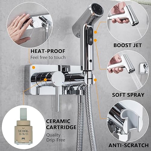 Miniatura 3 de BSTIIU Pulverizador de bidé de mano para inodoro, kit de ducha de pañales para bebés calientes y fríos, latón macizo de 2 funciones, accesorio de