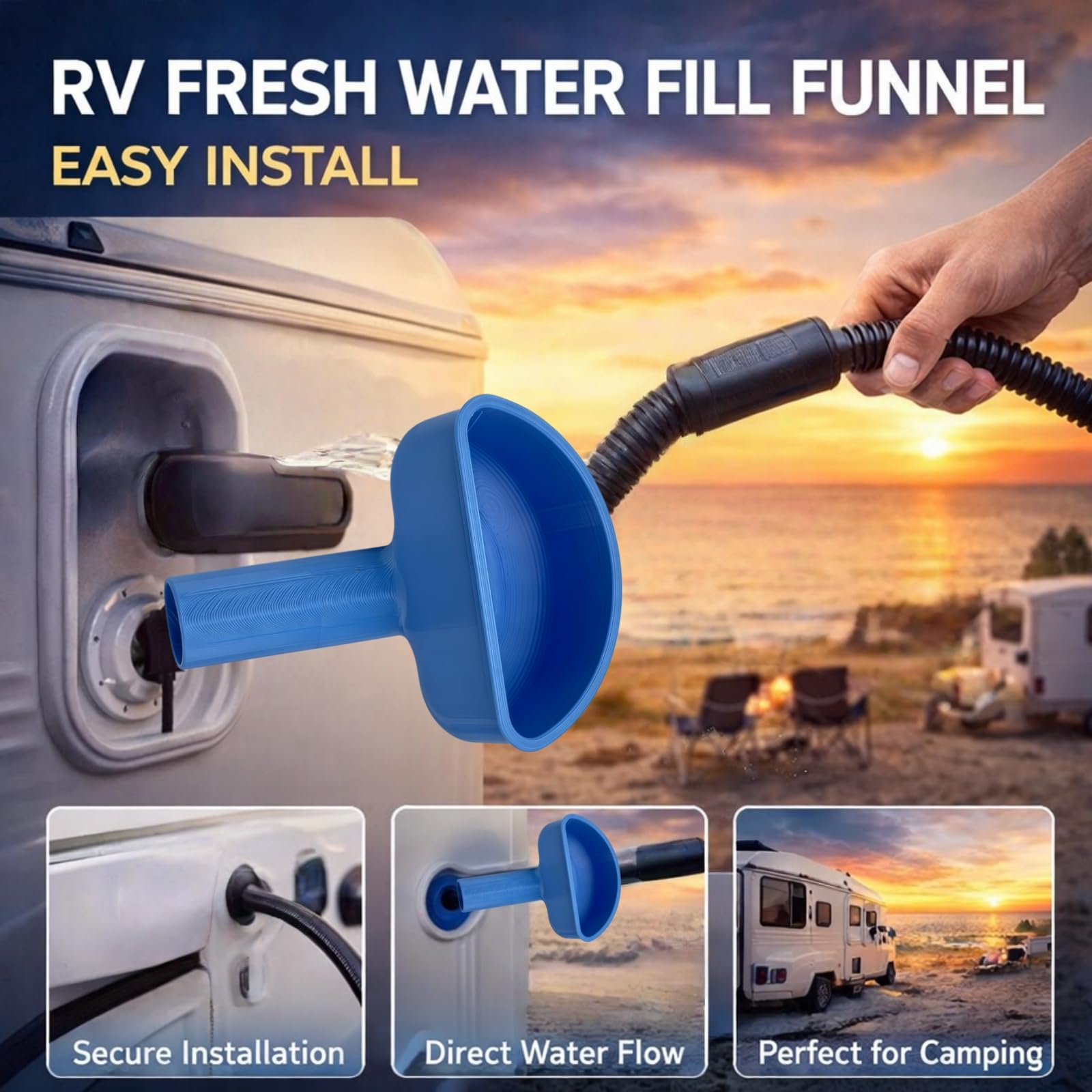 Funnel for Water Fill RV,Water Funnel,RV Wa/ter Tank Fu/nnel,R-V Wa/ter Filling Inlet Fu/nnel,3D Printed Anti-Spill Wide Mouth,for Van Trailer Motorhome Driving Camping Outdoor Travel Road Trip Picnic — view 6