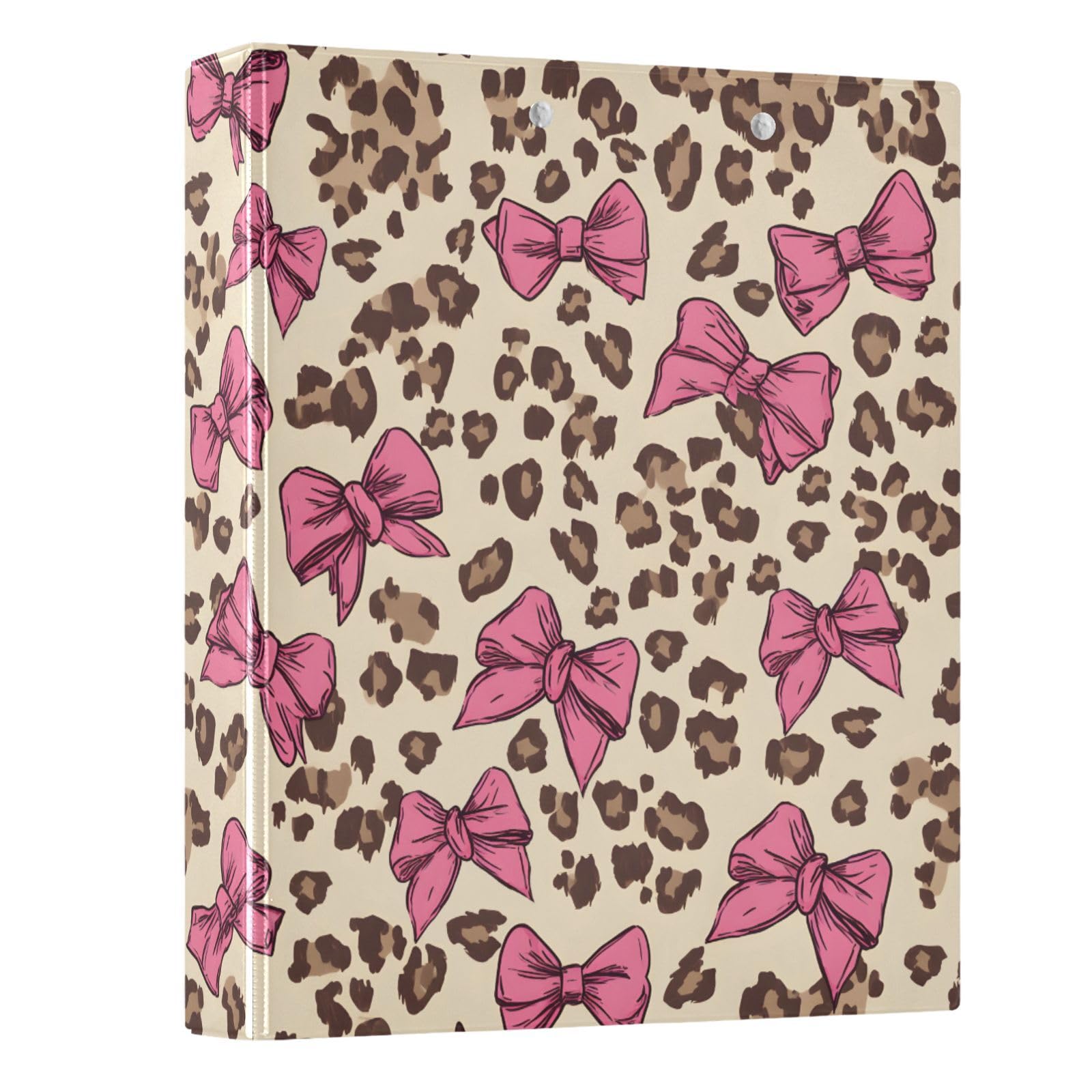 3 Ring Binder Pink Bow Leopard Print 1.5 inch Binders