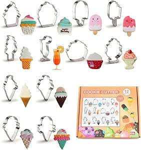 12 Pcs Ice Cream Cookie Cutters, Stainless Steel Cookie Cutters for Making Ice Cream Cone, Popsicle, Soft Serve Ice Cream, Sundae