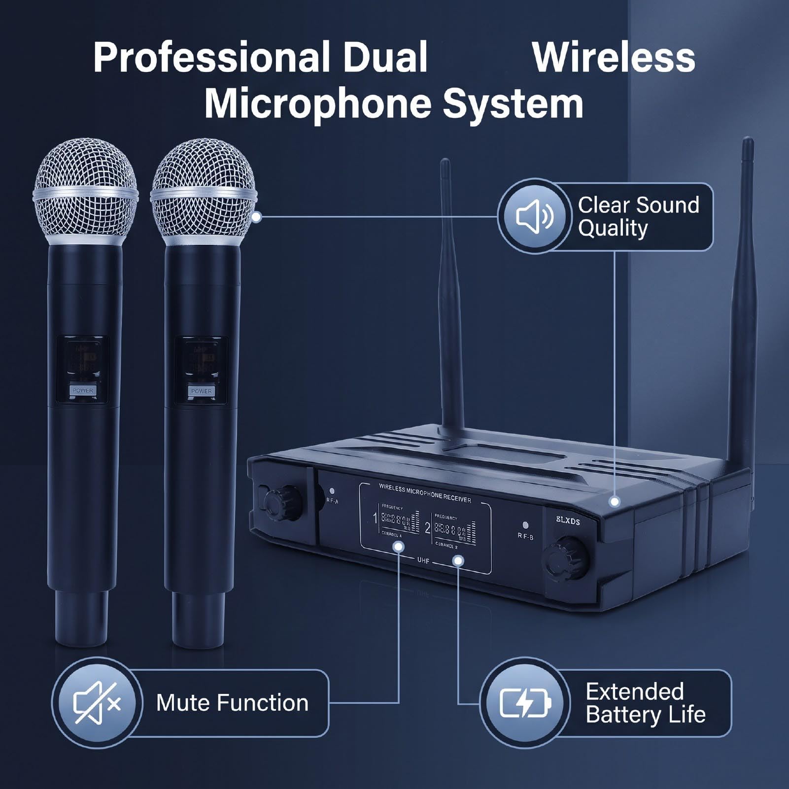 XUMIUZIY Microfonico Portatile Wireless, Doppio Canale per Palco per Conferenze Karaoke (Spina europea)