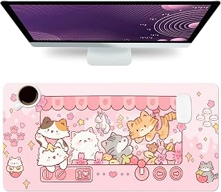 Cute Cat Desk Mat, Kawaii Claw Machine PU Leather Desk Pad 23.6"x11.8" | Large Mouse Pad for Desktop, Anti-Slip Computer PC Laptop Protector Gaming Mouse Pads for Office Home Decorations