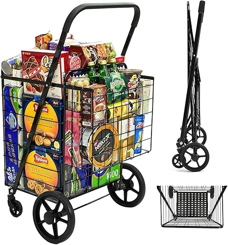 Carrito de compras de comestibles 396 libras de gran capacidad, extra plegable con doble cesta, carrito plegable jumbo con cubierta de espuma disponible en Yaxa El Salvador