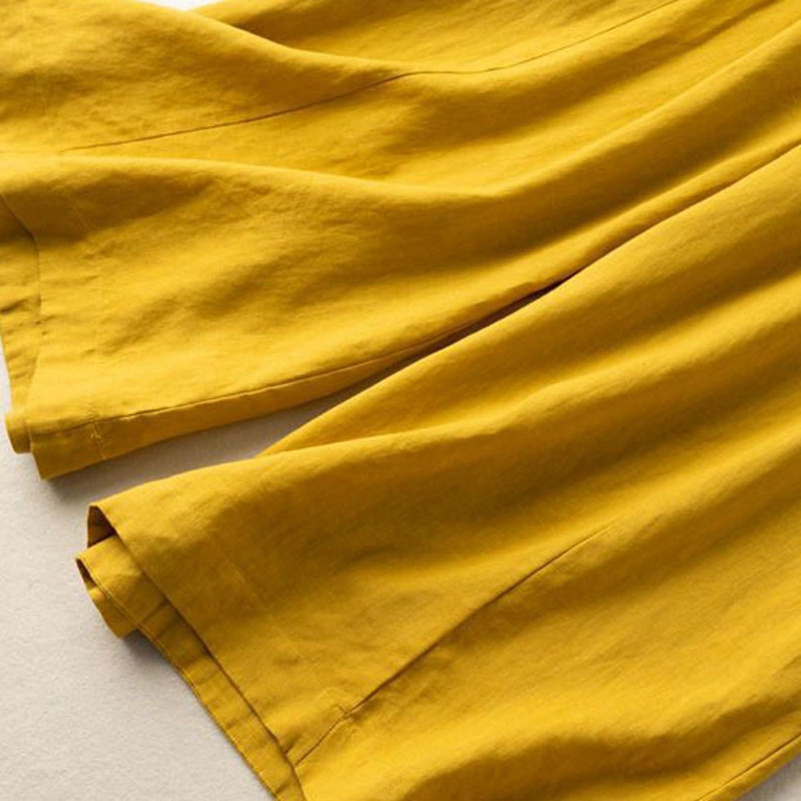 Women's Summer Falling Wide Leg Thin Skirt High Waisted Artistic Versatile Loose Casual Cropped Pants (Yellow, XL)