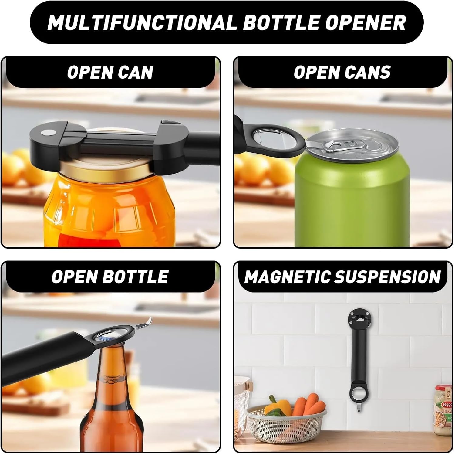 Adjustable Stainless Steel Jar and Bottle Opener, Multi-Use Manual Lid Remover for Canning Jars and Caps, Kitchen Tool for Home Use