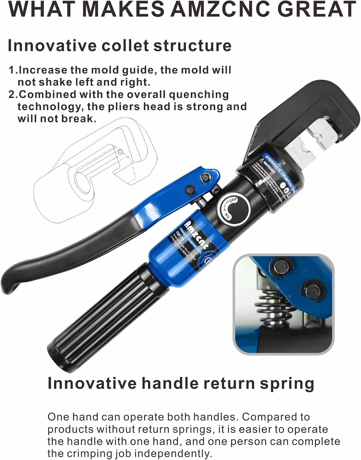 AMZCNC Hydraulic Hand Crimper Tool for Stainless Steel Cable Railing Fittings for 1/16" 1/8" 3/16" Cable –Wire Swaging Tool 8 Ton and Stainless Steel Cable Cutter