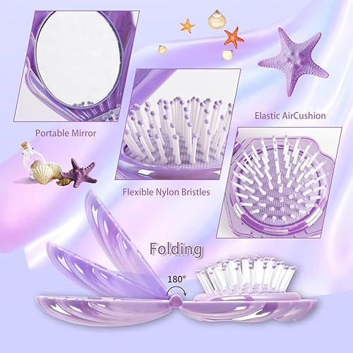 Miniatura 10 de Maji Mama Cepillos de pelo plegables de viaje con forma de carcasa de espejo, cepillo de pelo plegable portátil de bolsillo, mini peine de pelo de