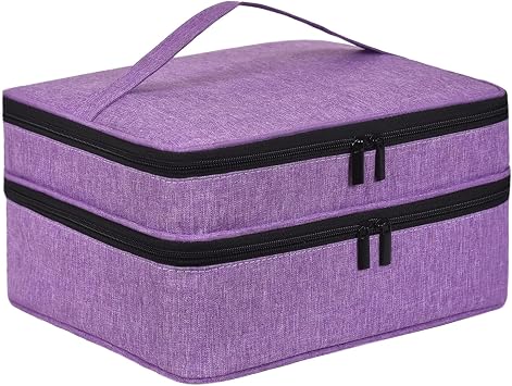 Double-Layer Nail Polish Organizer-Holds 42 Bottles, Nail Polish Storage with Handle, Nail Bag Organizer Case for Professional Manicure Kit & Travel Purple, 42 Bottles-Small