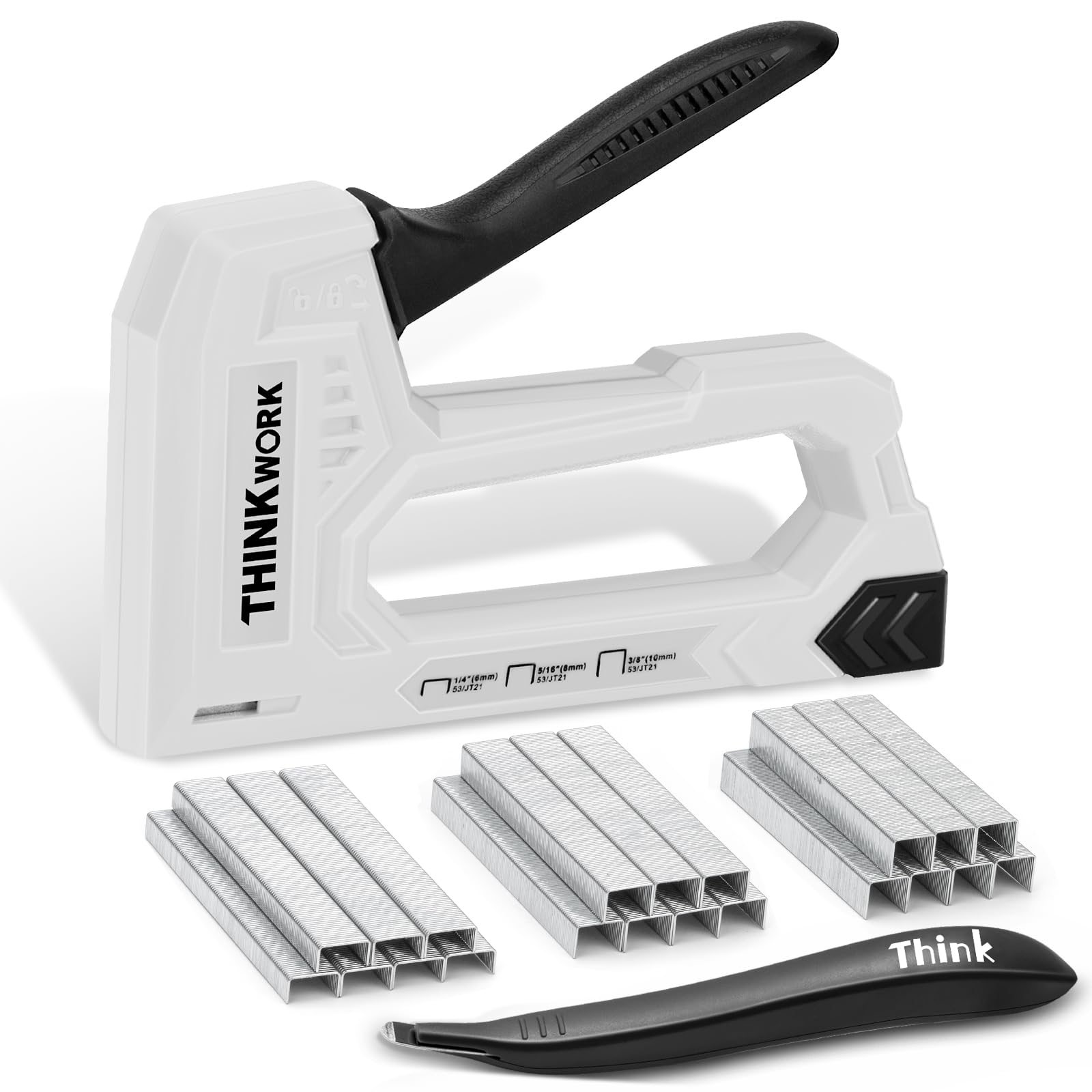 THINKWORK Light Duty Staple Gun - Upholstery Staple Gun for Wood with 1600pcs JT21 Staples 1/4", 5/16", 3/8" and Staple Remover, Fabric Stapler Gun