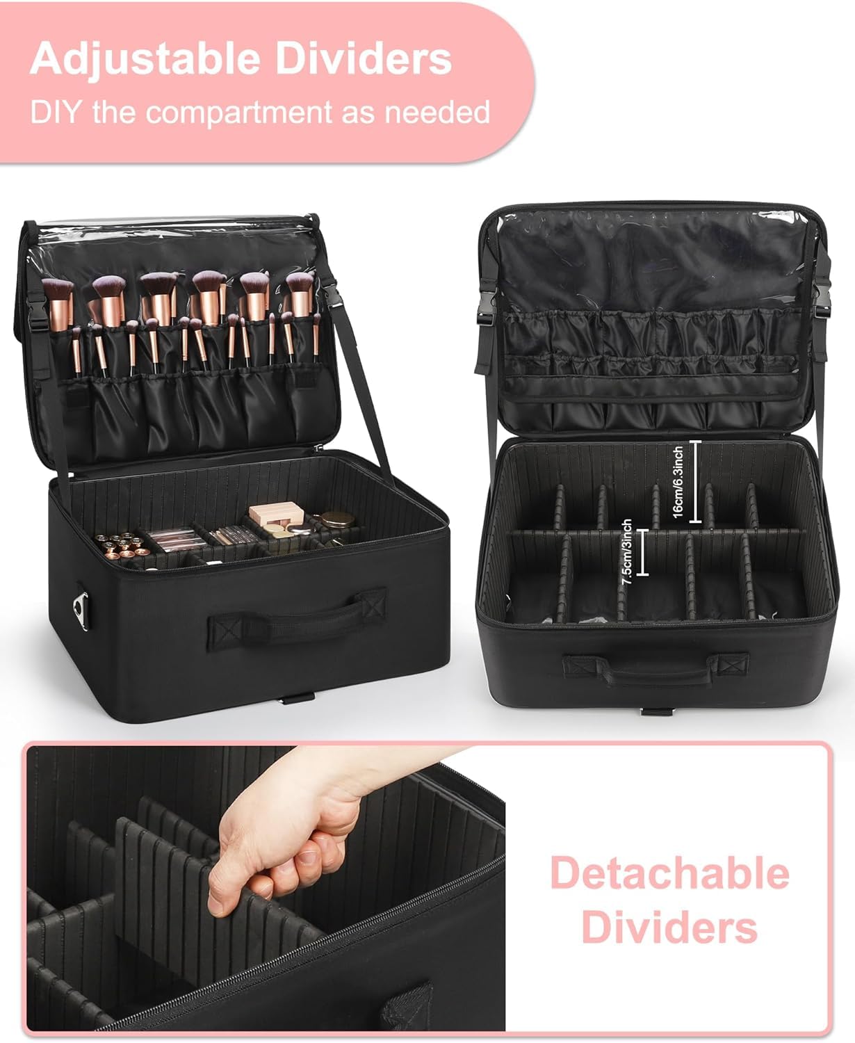 Relavel XXL Make-up-Koffer Professioneller Kosmetik-Organizer mit Pinselhalter 4 Taschen Lippenstift-Platte Schultergurt