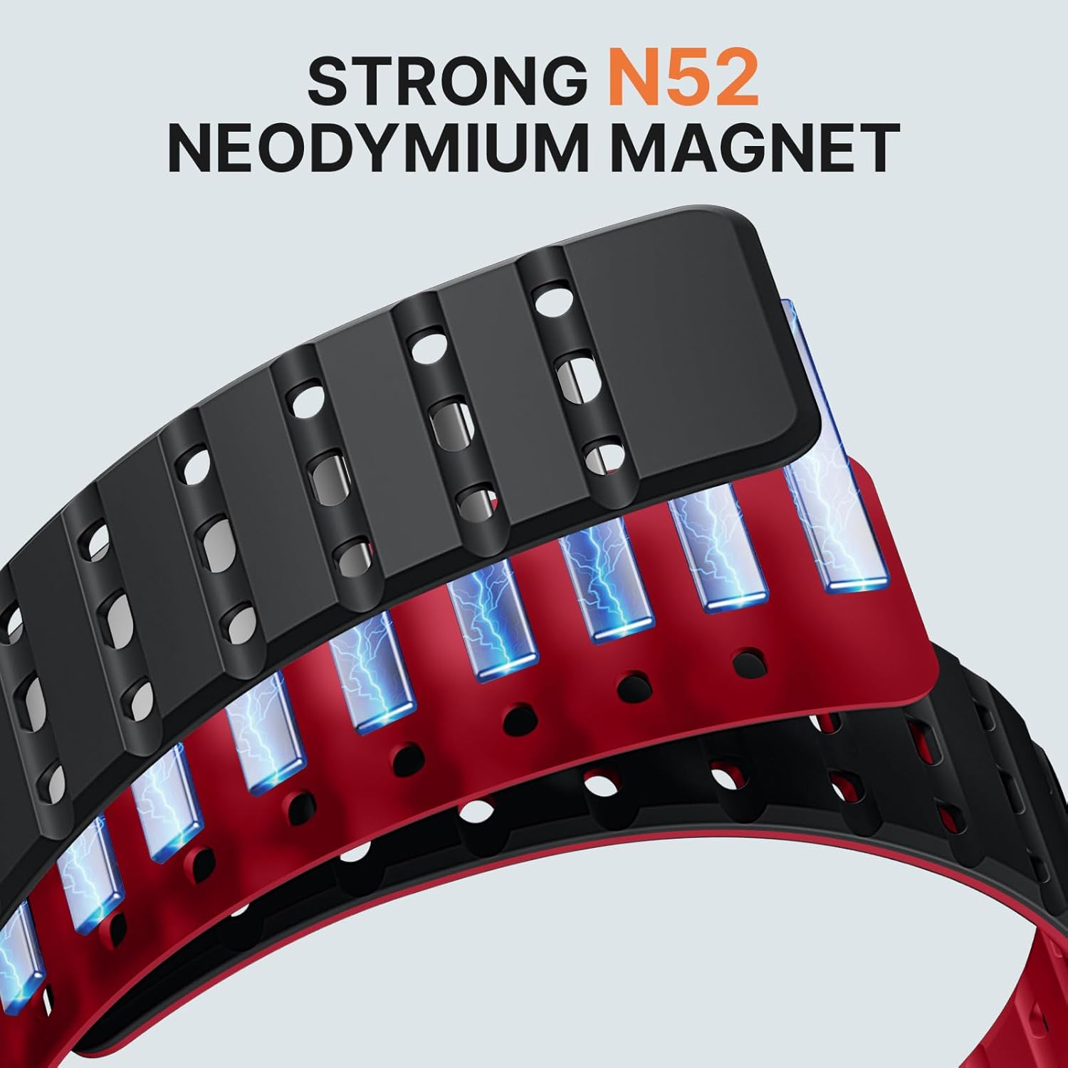 Bandletic Magnetic Silicone Band Compatible with Samsung Galaxy Watch Ultra 47mm Bands 2025/2024, Rugged Thin Soft Waterproof Sport Strap Replacement Wristbands for Women Men, Black/Red - Image 3