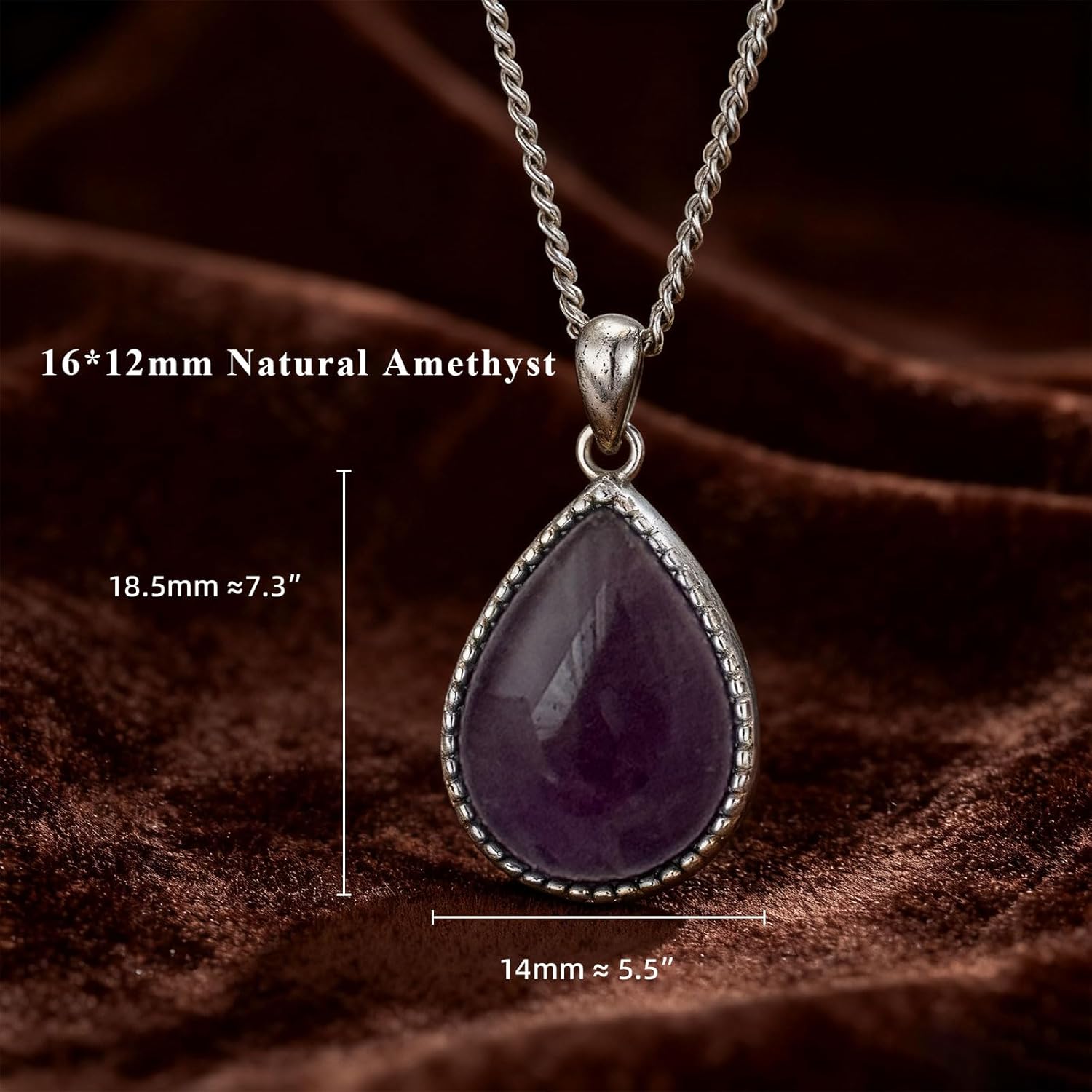 16x12MM Genuine Moonstone/Black Onyx/Amethyst Teardrop Necklace for Women 925 Sterling Silver Real Gemstone Drop Pendant Necklace for Her - Image 6
