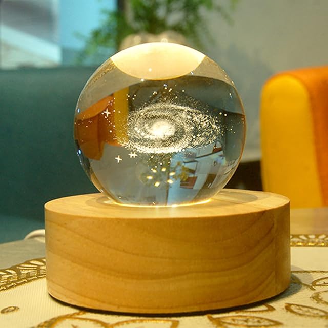 WMLBK 3D Milky Way System Crystal Ball with LED Stand Base - 16 Colors Interswitch Crystal Ball -Night Light Remote Control Color Crystal Ball For Child,Creative Gift,Home