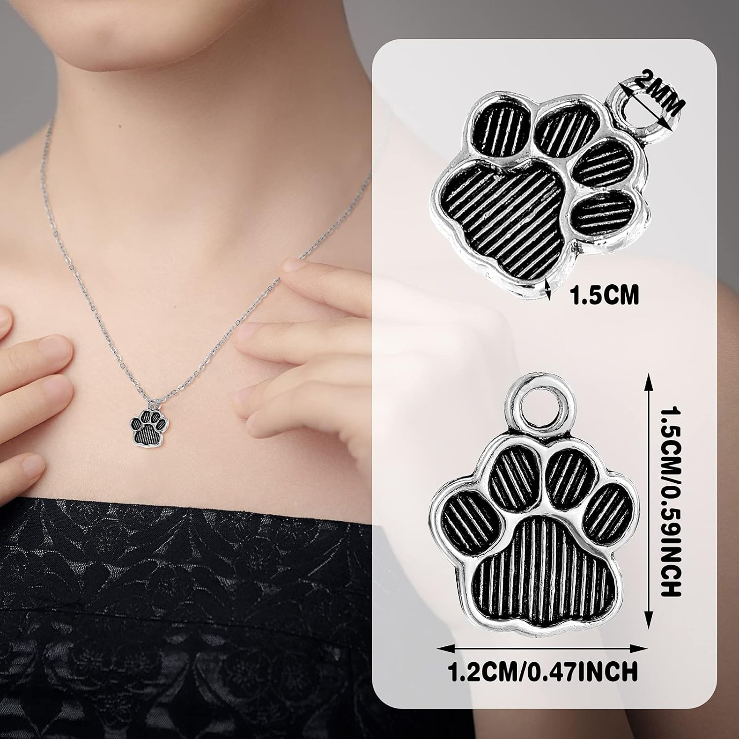 Junkin 120 Pieces Dog Paw Print Charms Animal Footprint Pendants 15x12 mm Metal Puppy Prints Charms for Jewelry Making DIY Necklace Bracelet(Ancient Silver) - Image 2