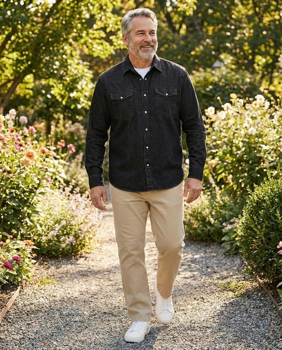 Men’s Western Snap Button Shirt – 100% Cotton Denim & Twill with Stitched Yoke and Chest Pockets