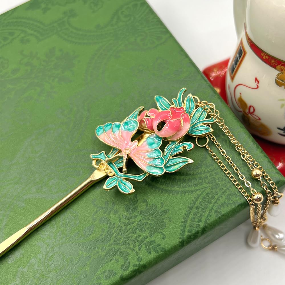 Black Orchid Hairpin Chinese Hanfu and Style Hair Retro Flower with Metal Handmade Hair Clip Hair Accessories for Women Girls Long Hair (Black Orchid)