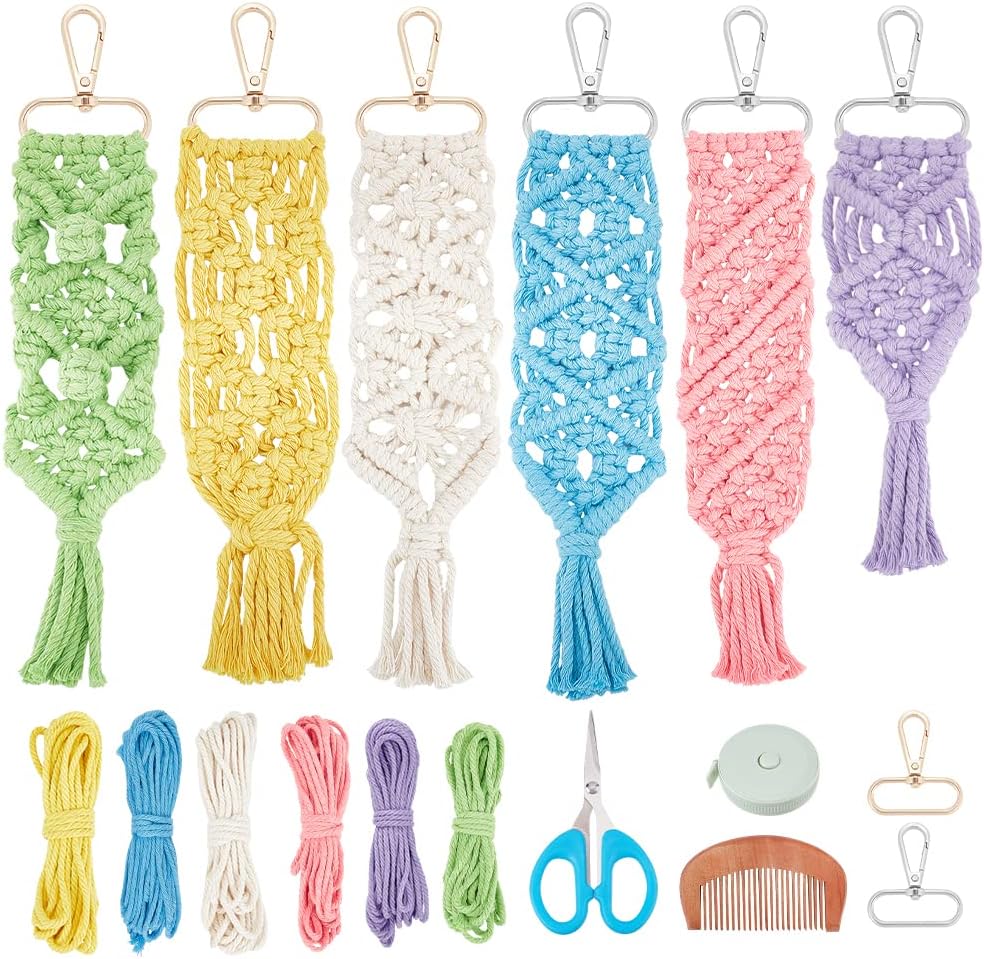 INFUNLY 6 Set Macrame Keychain Kit Mix Color DIY Mini Boho