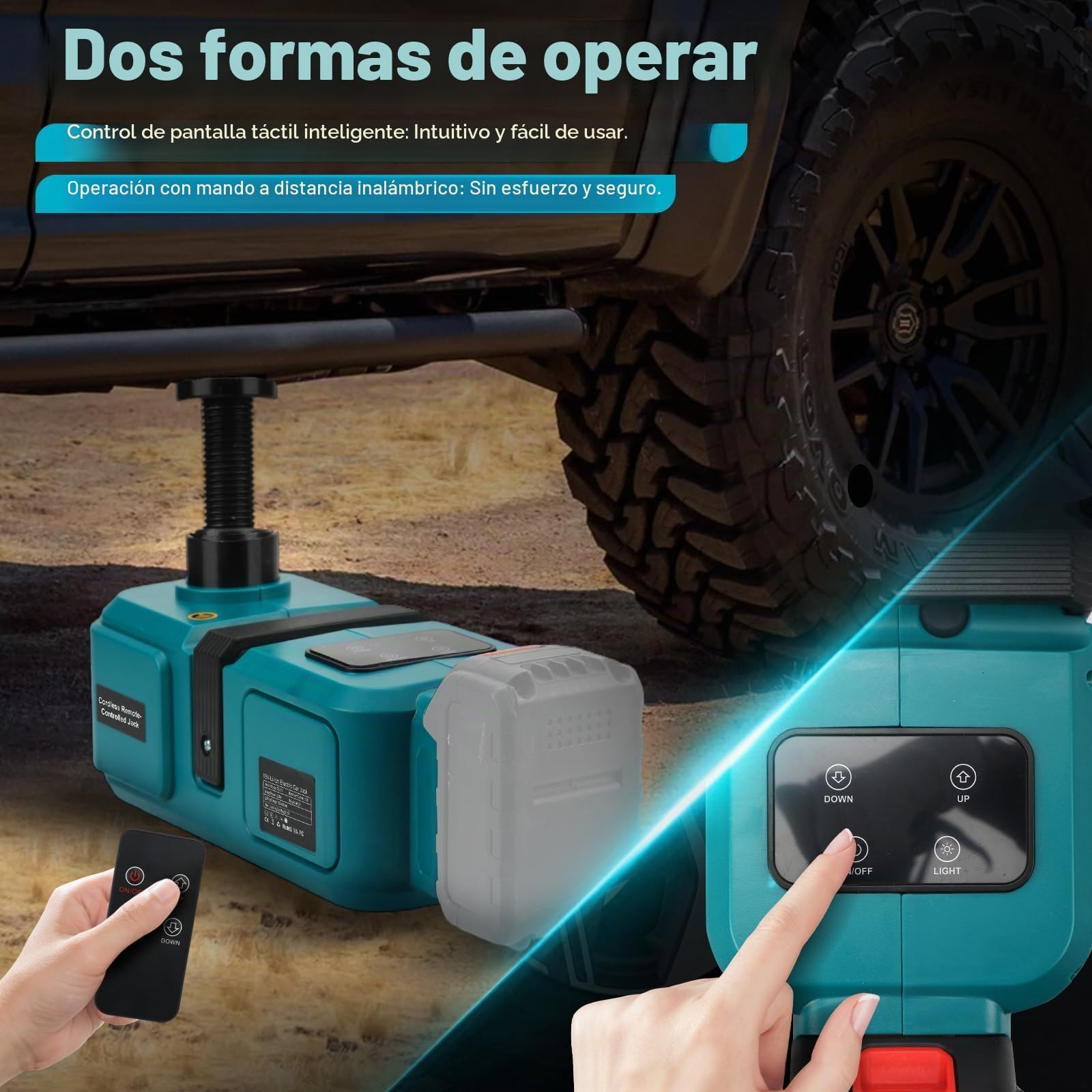 Gato eléctrico 5T, compatible con Makita 18V, gato hidráulico de batería con control remoto e iluminación LED, para SUV, coche, camión, cambio de neumáticos, rango de elevación de 15,5 a 45 cm (sin