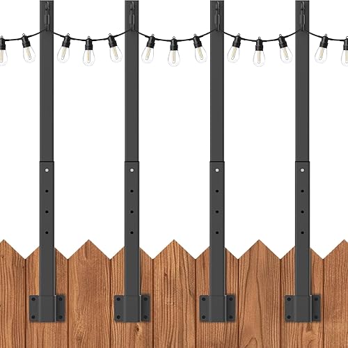 Miniatura 8 de AILBTON Paquete de 2 postes de luz de cadena de 10 pies, postes de luz para luces exteriores, exteriores con soportes de valla, luces colgantes