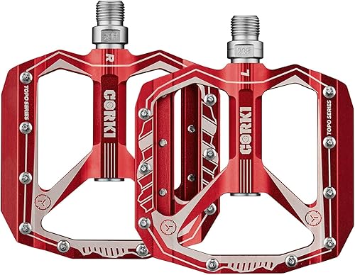 Miniatura 9 de corki Pedales de bicicleta de montaña extra grandes planos, pedales MTB, pedales de plataforma ancha de 916 pulgadas (negro, rojo, morado, 1 par)