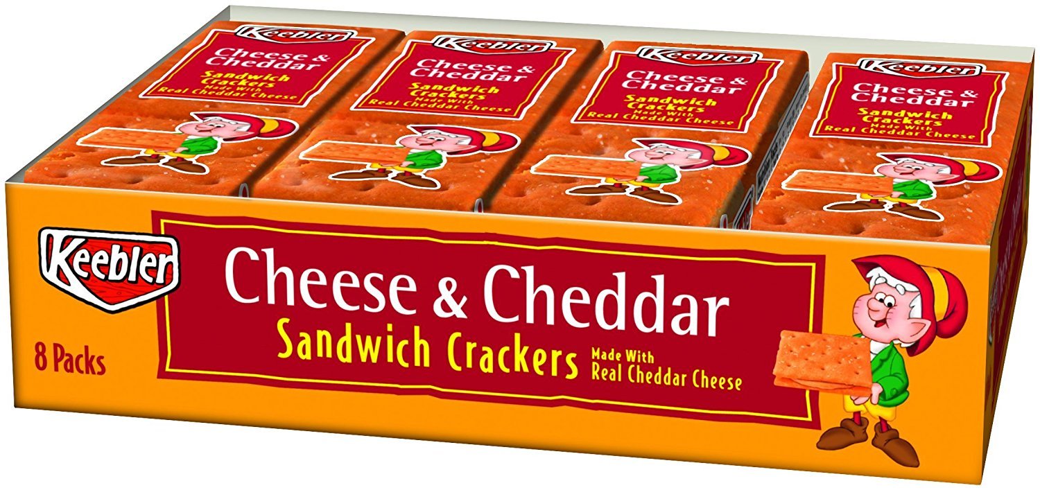 Keebler Sandwich Crackers, Single Serve Snack Crackers, Office and Kids Snacks, Cheese and Cheddar, 11oz Tray (8 Packs)