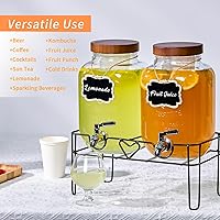 Vista 5 de 2 Pack1Gallon Glass Drink Dispenser with Stand&Bamboo Lids&Fruit Infuser,304 Stainless Steel Leak-Proof Spigot,Beverage Dispenser for Parties,Water
