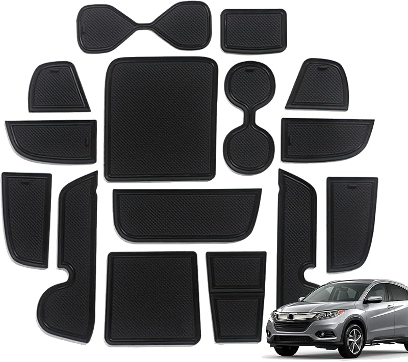 Kit de tapetes para porta-copos e compartimentos internos KOOGEN compatível com Honda HR-V 2021–2022, preto, 15 peças