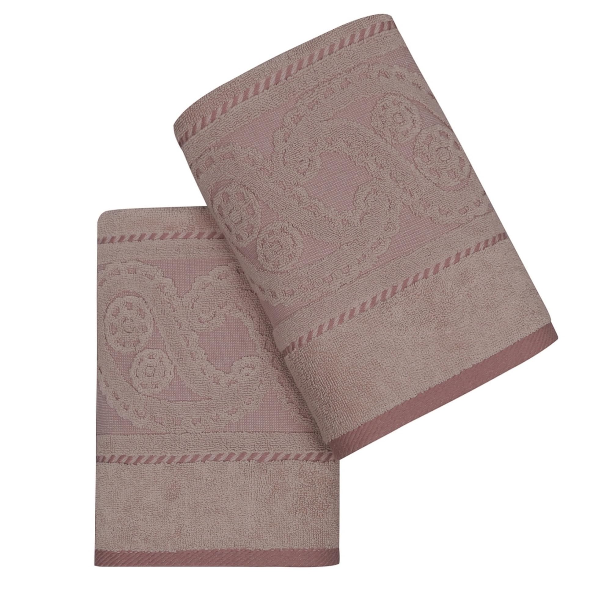 Well Home Hand Towel Set (2 Pieces) Pale Pink and Beige, Pink Stick Beige, 50x90