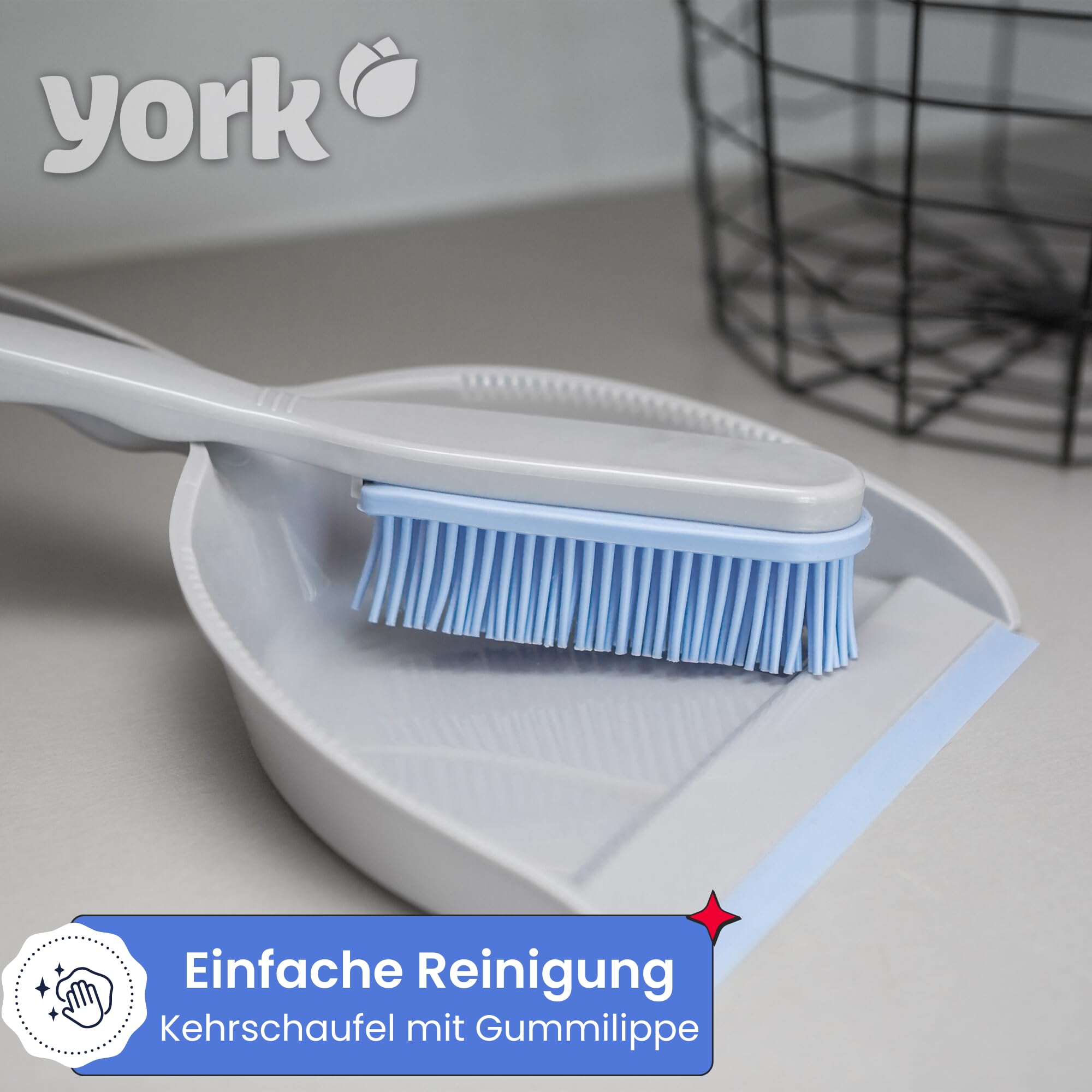 YORK BACTERIA STOP Zestaw do zamiatania i szufelki, gumowy zestaw miotły, zestaw szufelki, szybkie czyszczenie, działa dobrze w pomieszczeniach, w których przebywają małe dzieci.