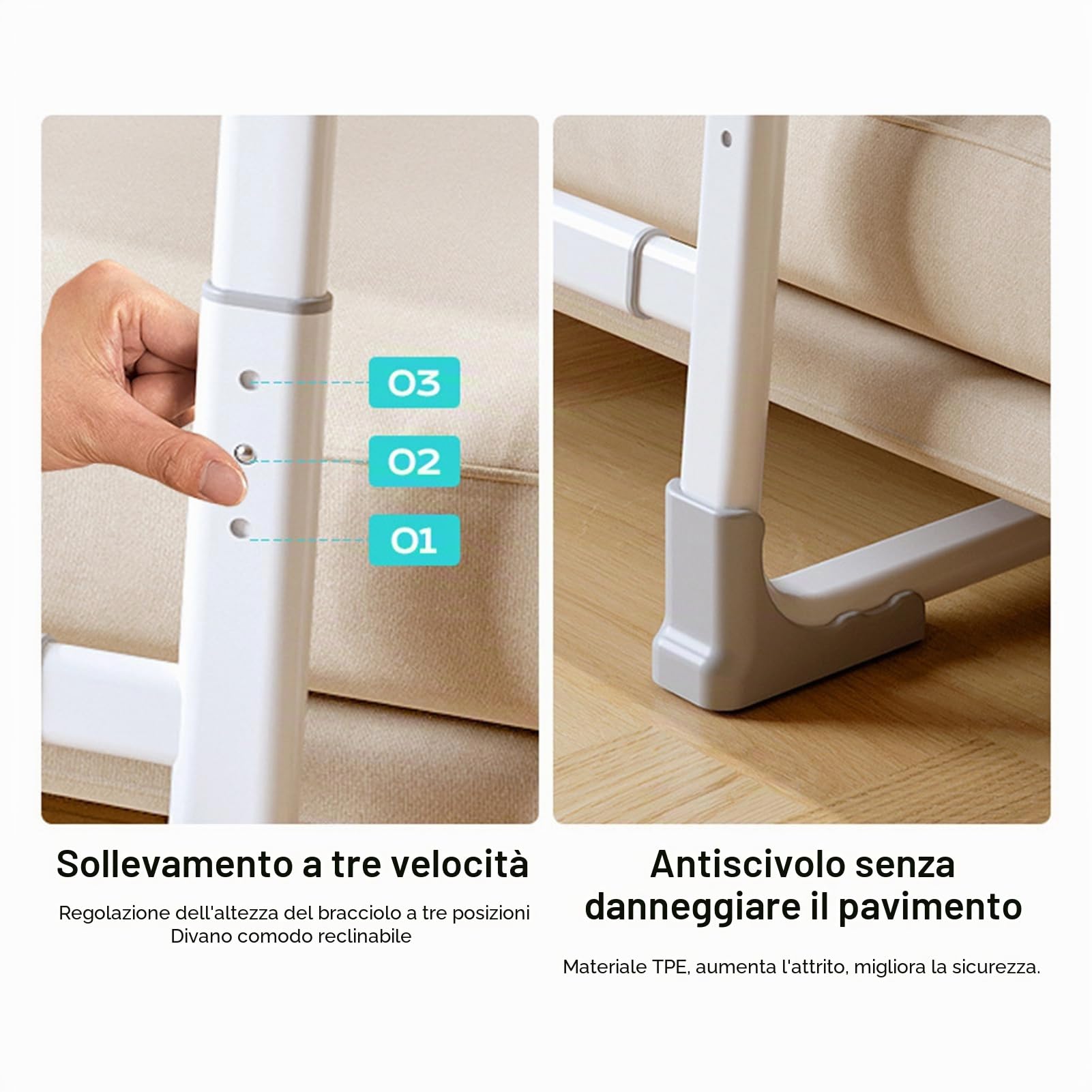 Ausilio per alzarsi da sedia e divano, supporto per alzarsi dal divano per anziani, supporto regolabile con maniglie antiscivolo per assistenza alla mobilità, aiuto per la mobilità e la vita