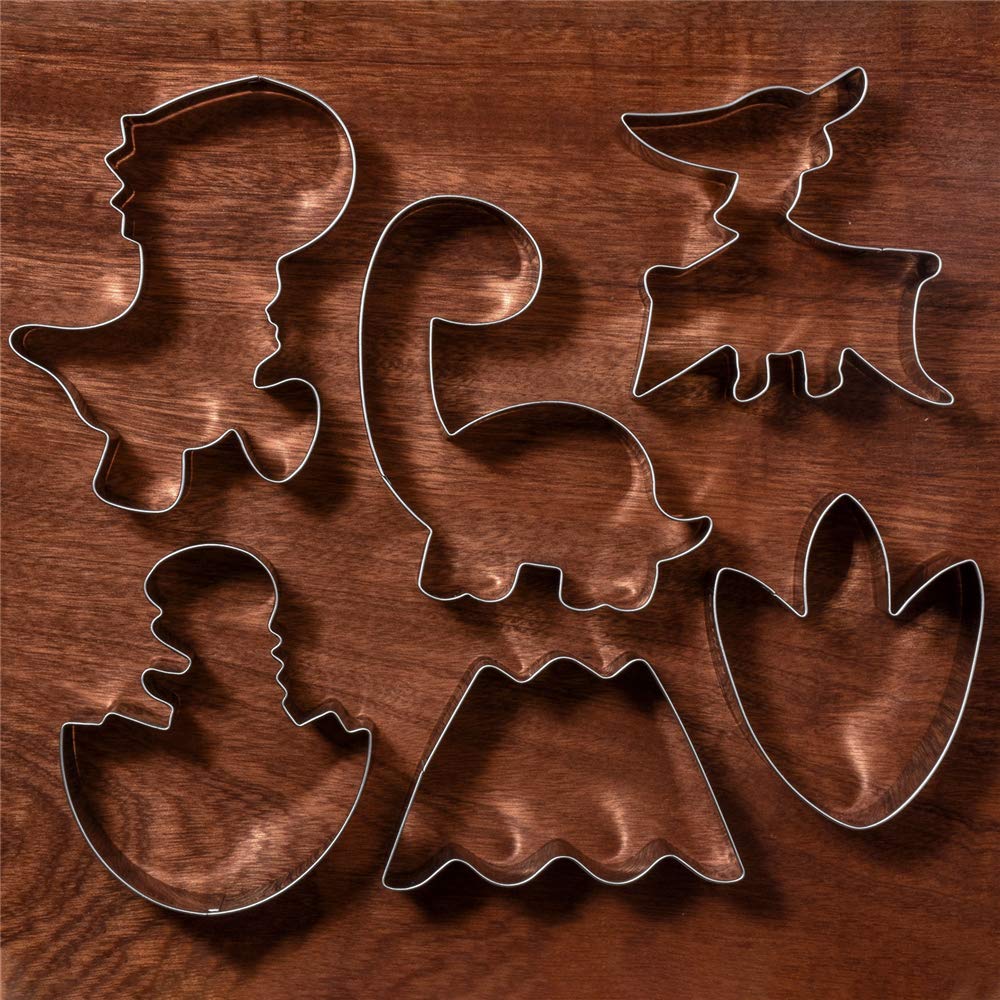 LILIAO Cute Dinosaur Cookie Cutter Set 6 Piece Trex, Brontosaurus