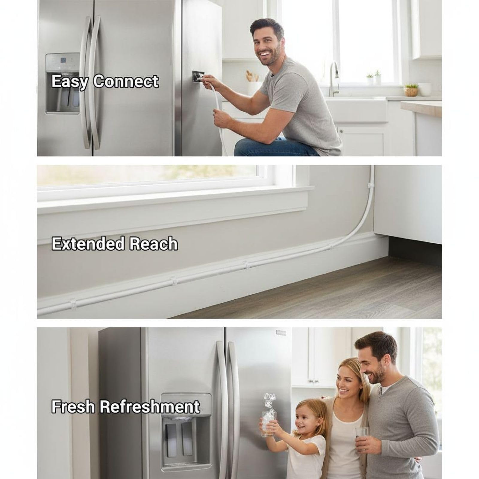 49,2 ft Wasserzulaufschlauch-Set für Kühlschrank, Wasserleitungskit mit kompletten Anschluss-Teilen, Eiswürfelbereiter-Wasserleitungskit, 1/4 Zoll Schlauch für Wasserspender und RO-Systeme