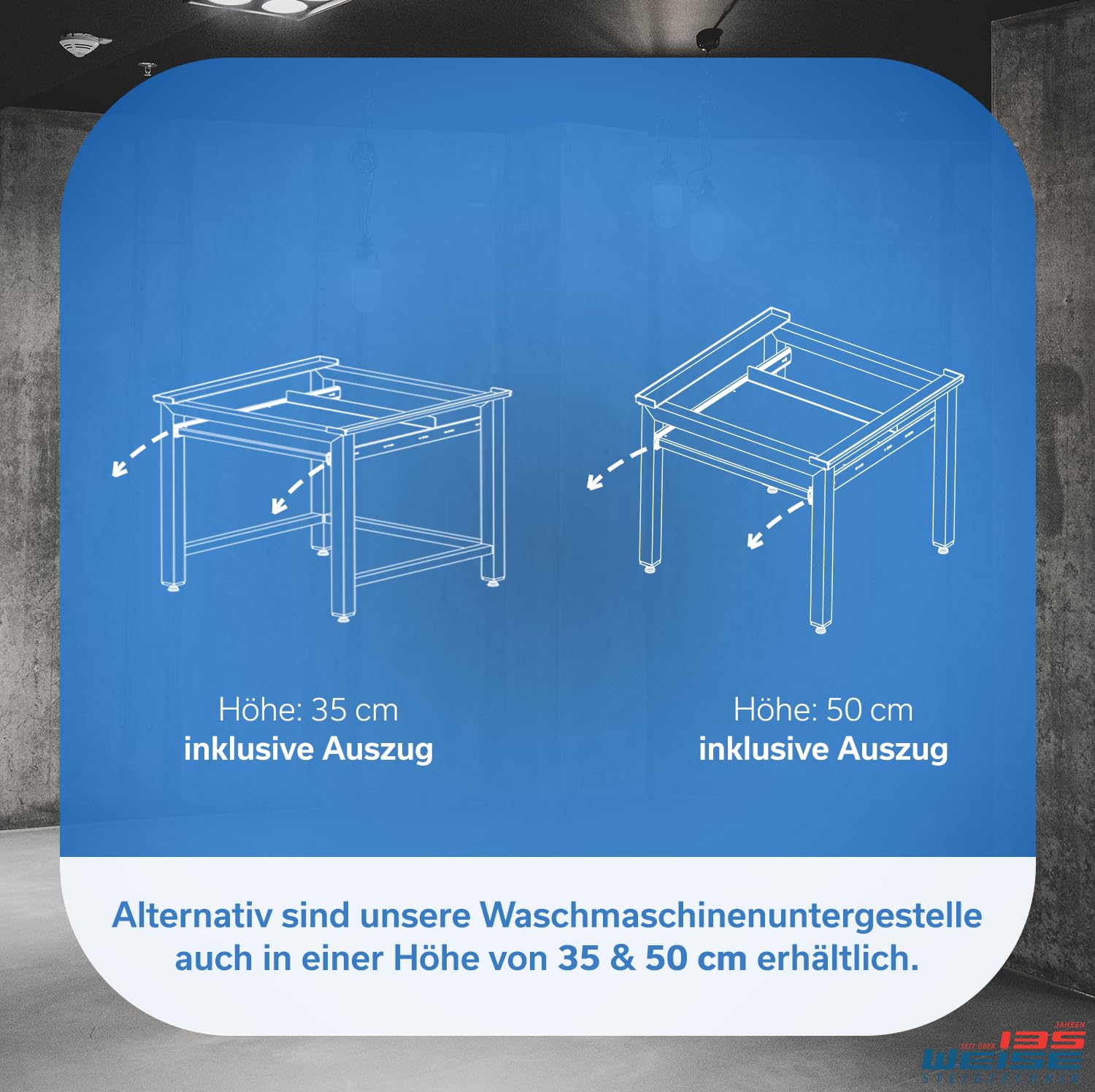 Weise MARA 1 Untergestell für Waschmaschine & Trockner, 35 cm, ohne Auszug | 4 Beine; bis 1.000 kg Tragkraft; für stark schwingende Maschinen