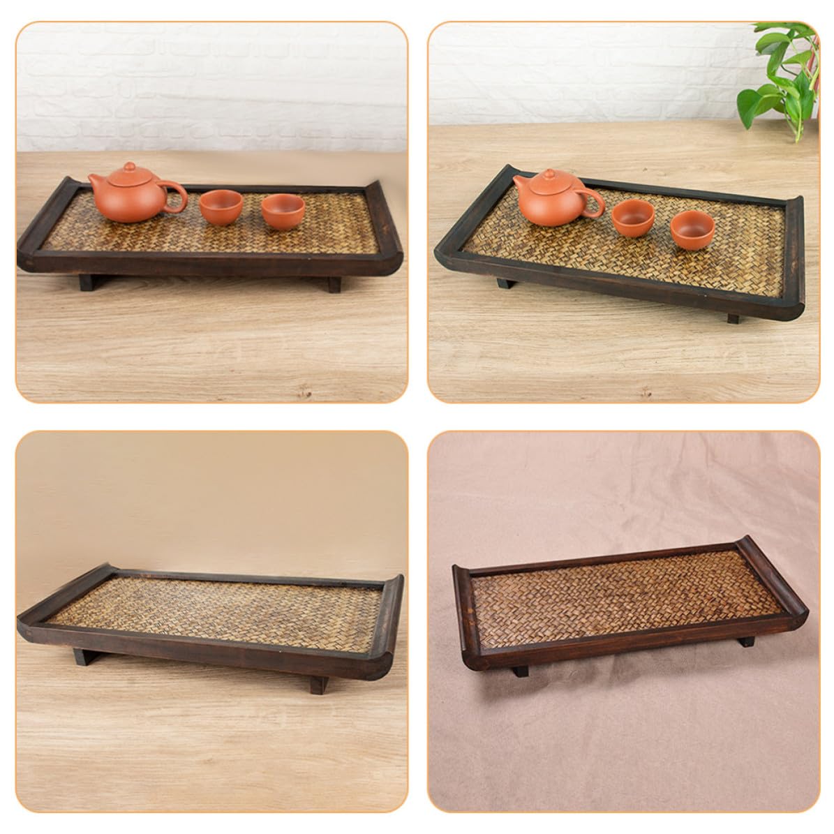 Gadpiparty Bandeja Rectangular de Madera y Bambú para Servir Comida y Tazas de Té, Diseño Simple y Portátil, Adecuado para Reuniones Familiares y Cafeterías