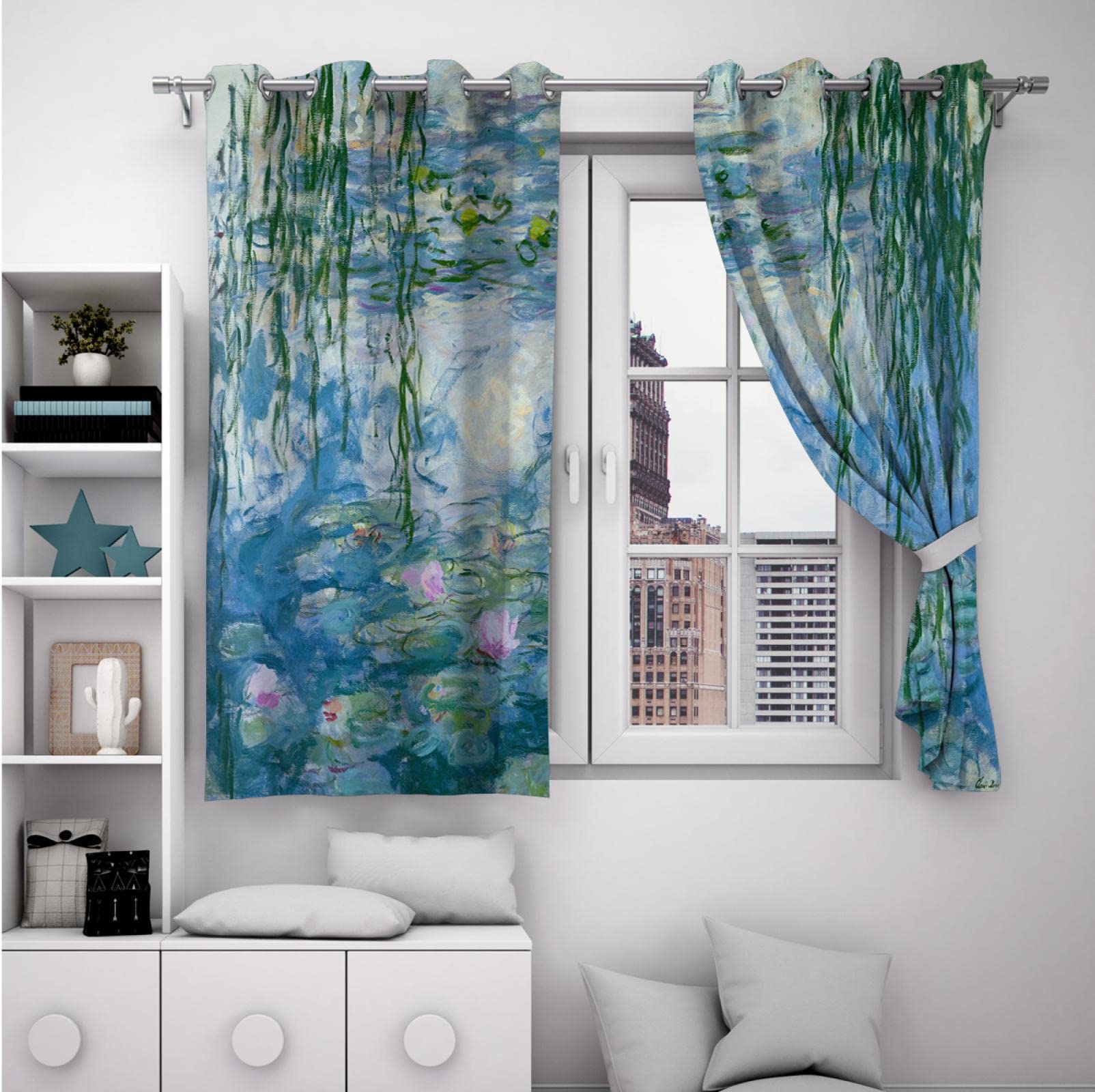 HOBBOY Water Lilies Window Drapes Green Willows Blackout Curtains for Bedroom Living Room Monet Floral Art Thermal Insulated Curtains 2 Panels 2X W38xL63in