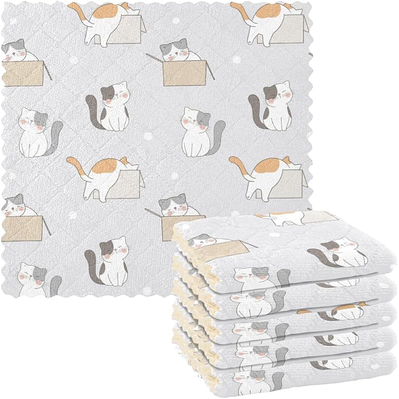 Akiraki キッチンクロス ねこ 猫柄 ブルー 可愛い かわいい ふきん 雑巾 吸水 速乾 汚れ落とし キッチン 台拭き 6枚セット 食器ふきん おしゃれ ぞうきん 家庭用 洗車 28x28cm Ebghiyx5kg Enislamargarita Com