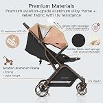 Gromast Poussette bébé pliante gravitationnelle - Poussette portative pour tout-petit avec dossier réglable & Canopie, légèreté et UV Poussette de voyage protégée, pliage automatique à une main - Kaki