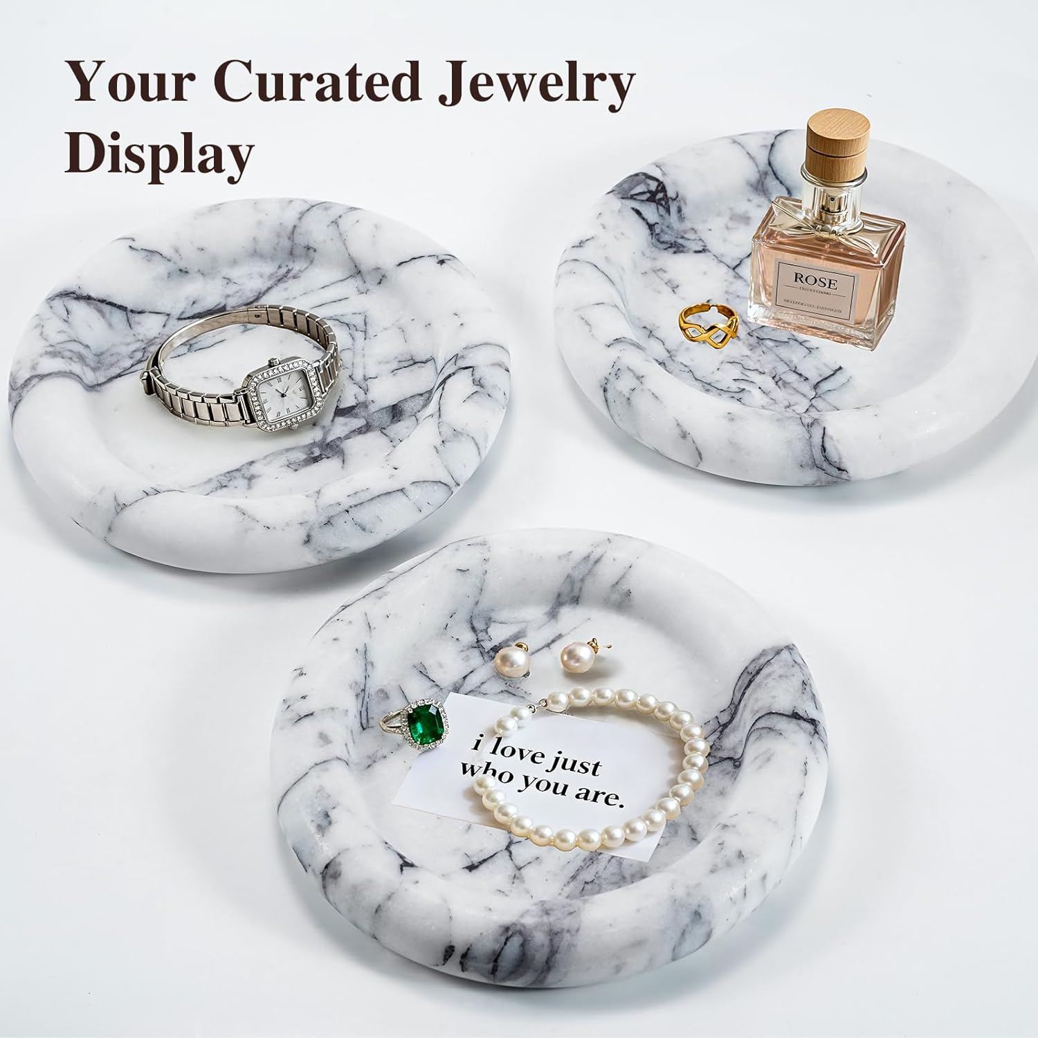 Lilac Marble Tray - Round Vanity Tray for Jewelry & Makeup Organizer, Decorative Coffee Table Tray for Bathroom, Bedroom, and Dressing Table