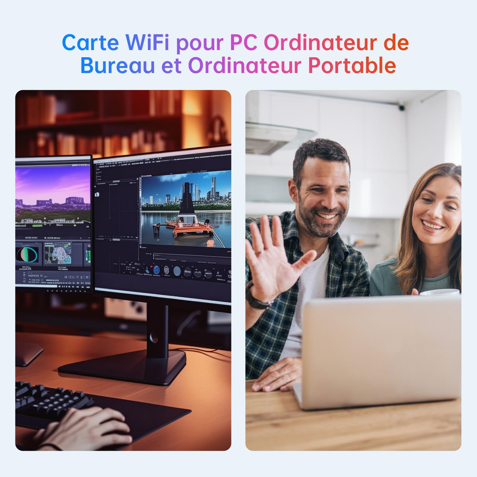 Clé WiFi 6 5400Mbps Tri-Bande 6GHz 5GHz 2,4GHz 2×6dBi Antenne USB 3.0 Dongle PC Windows 11/10 WPA3