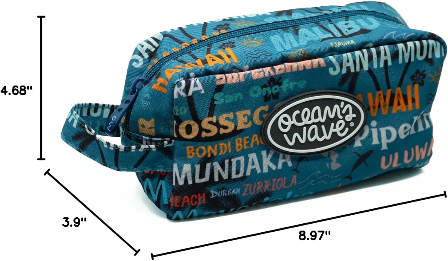 Ocean's Wave - Toiletry Bag for Large Items - Measures 10 x 23 x 12 cm - Travel Toiletry Bag with 1 Zip, 2 Compartments and Side Handle - Unisex Design, Blue, Malibu - Blue, Blue, Malibu - Blue