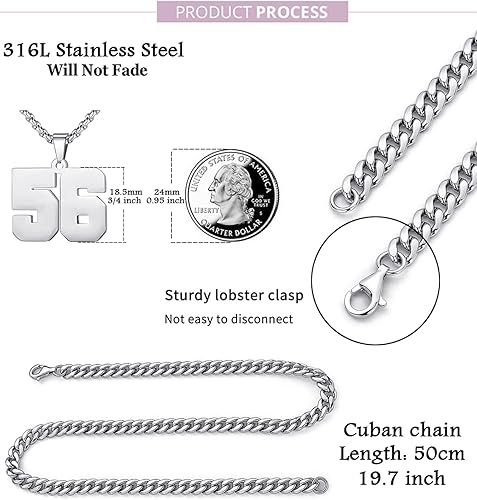 Miniatura 2 de Collares personalizados con números de jersey para niños y hombres, atletas de acero inoxidable, cadena de números deportivos, béisbol, baloncesto,