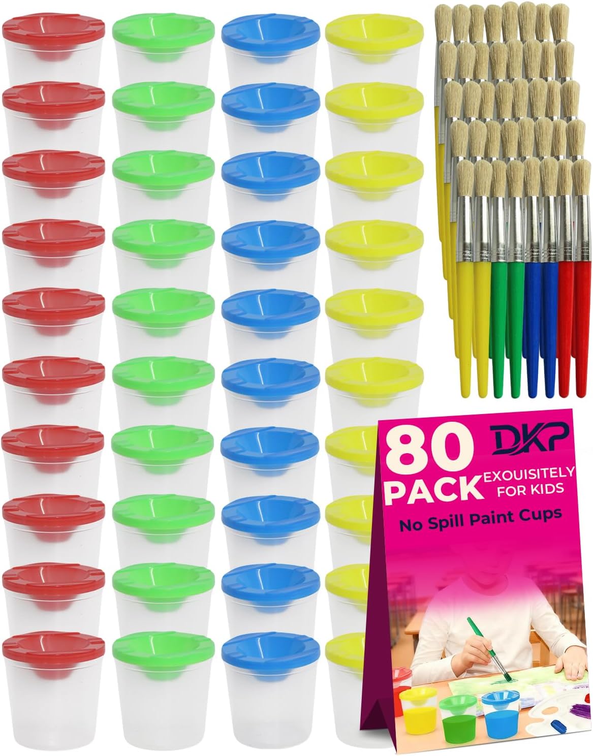 80 Pcs Paint Cups With Lids for Kids Classroom Set, Durable & Reusable No Spill Paint Cups With Sealed Lids for School, Art Projects and Group Activities
