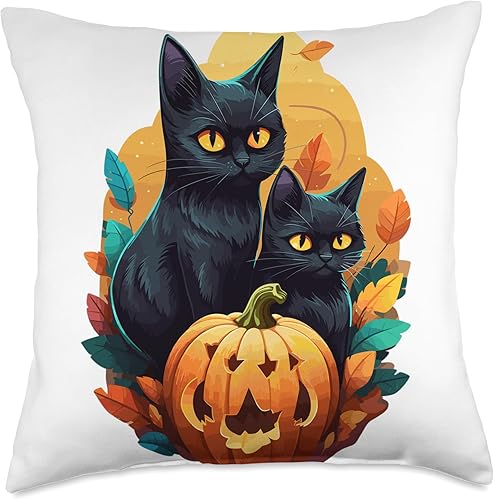 Helloween Cat Costume And Horror Costume Designs Halloween Costume Ladies Pumpkin Black Cat Throw Pillow, 18x18, Multicolor