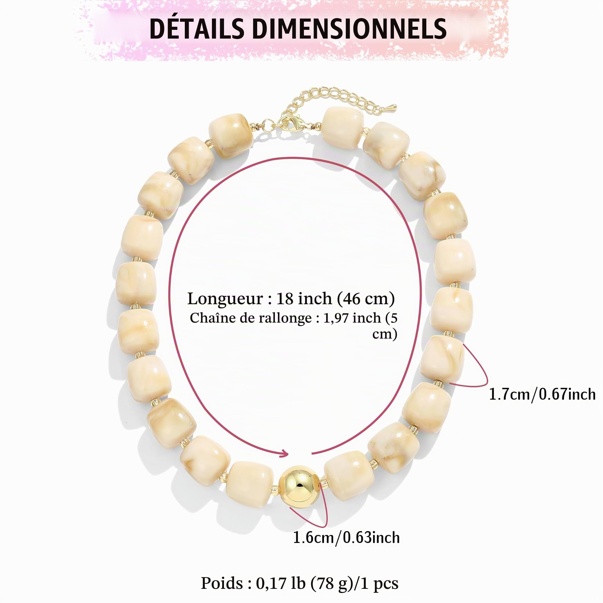 Colliers colorés pour femme - Grand collier de perles carrées multicolores en résine - Collier tendance et audacieux