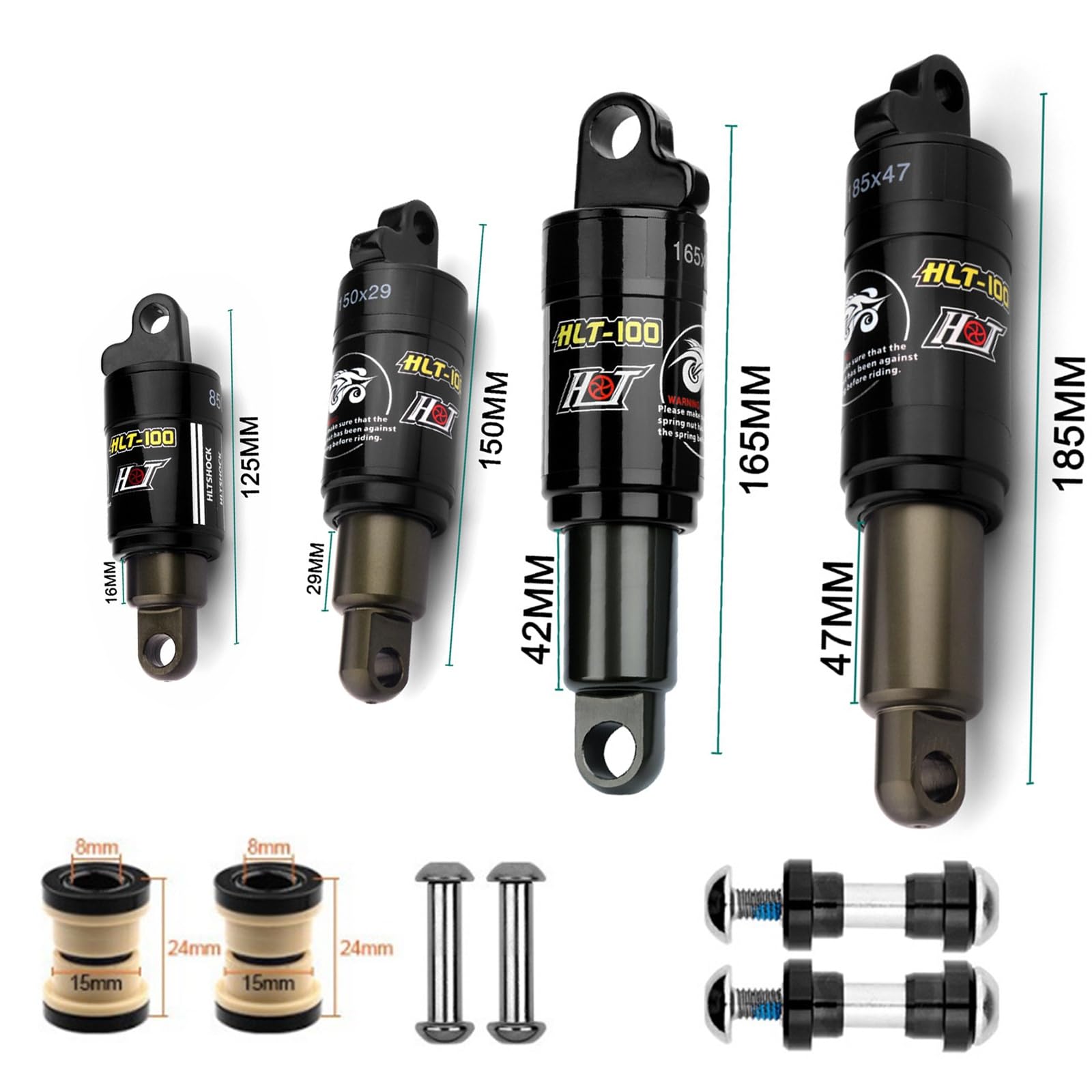 Ammortizzatori Posteriori Per Bici Con Molla Elicoidale 125mm/150mm/165mm/185mm* 750lbs/850lbs/1000lbs Ammortizzatori Per Scooter/MTB/eBike(150mm*1000lbs)