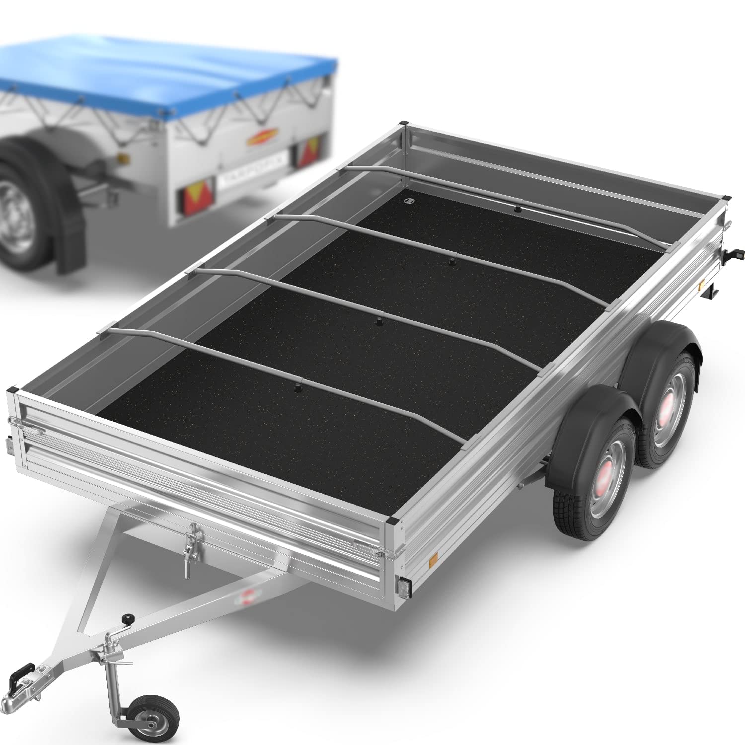Tarpofix® Anhänger Planenbügel Flachplanenbügel 140-210 cm 4er Set Alu | Haltebügel & Spriegel für Anhängerplane, rostfrei | Anti-Rutsch-Pads & M8-Schraube | gegen Wasserstau & Flattern der Plane